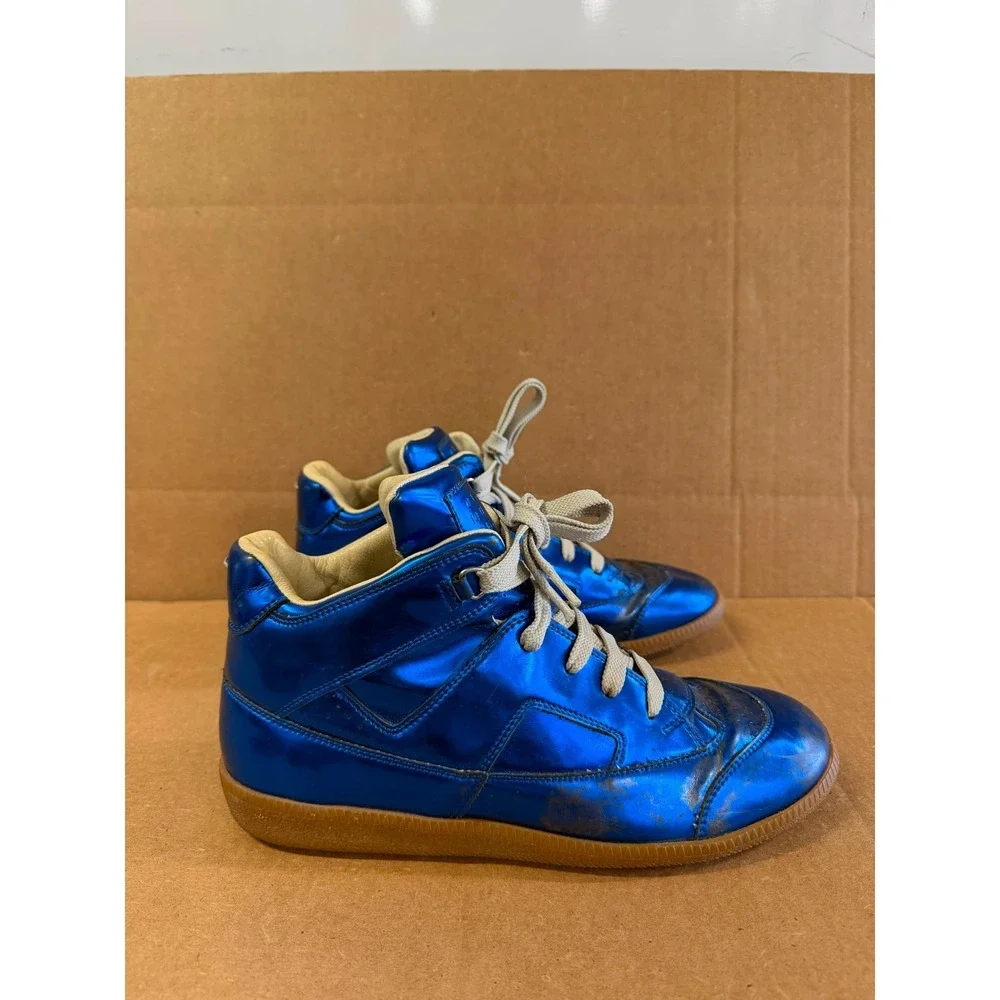 Maison Margiela Metallic Blue Leather High-Top Sneakers Mens Size 41 EU / 8 US